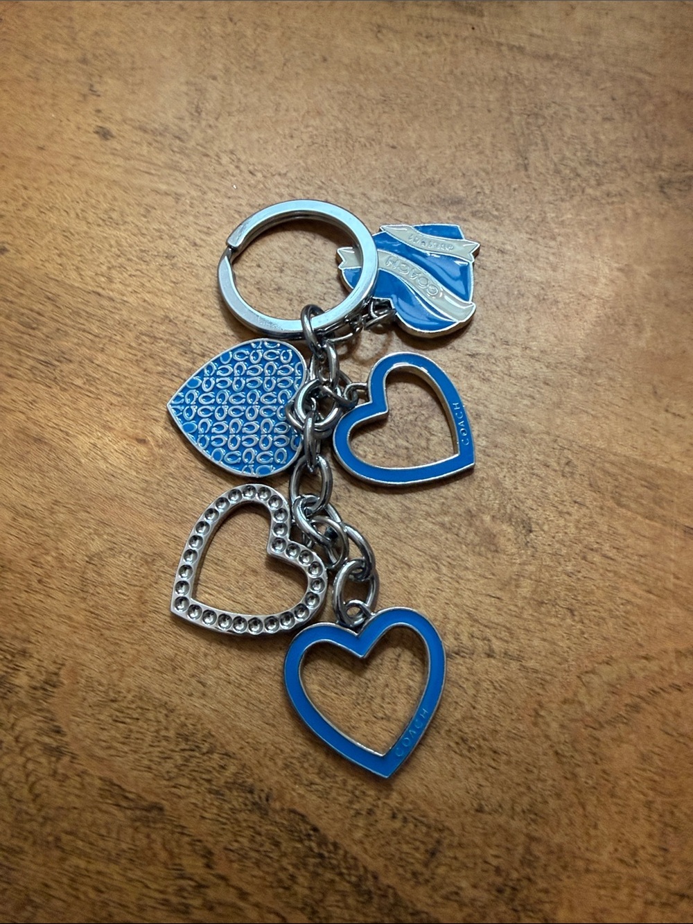 Coach Blue Heart Charm Keychain